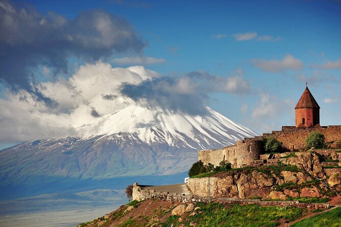 Snow on Mount Ararat above the Armenian plain